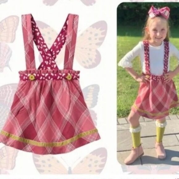 Matilda Jane You & Me Girls 10 Plaid Overalls Suspender Skirt 10 - Picture 1 of 4